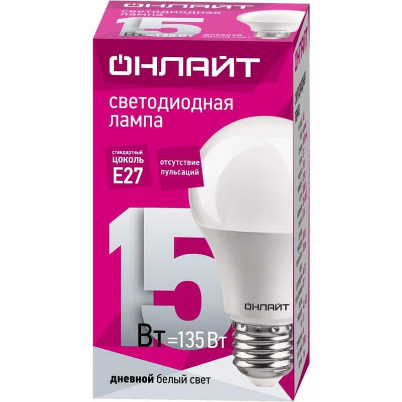 Лампа светодиодная  ОнЛайт 61151 OLL-А60-15-230-6,5K-Е27