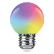 Лампа светодиод. Feron д/белт-лайта  1Вт Е27 RGB, шарик, мат., быстр. смена цвета